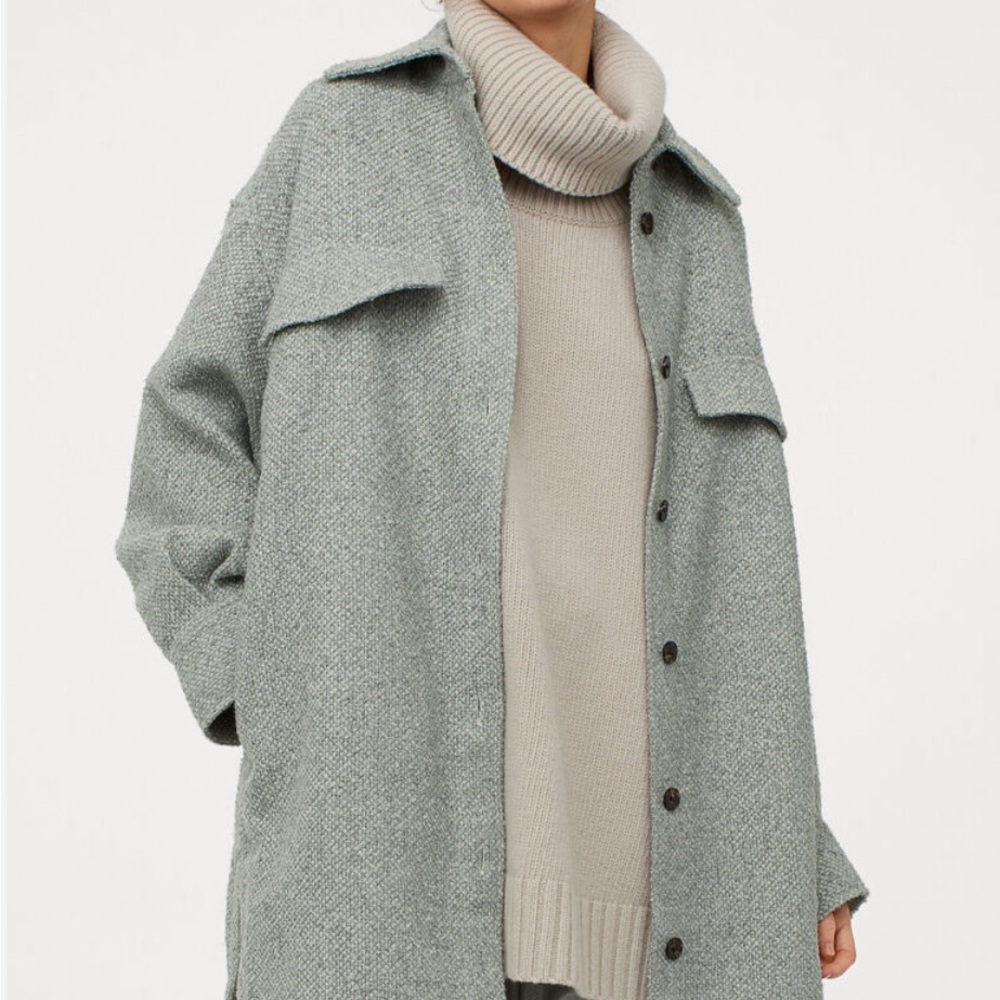 H&M Oversized Women's Light Green Boucle Shacket Jacket